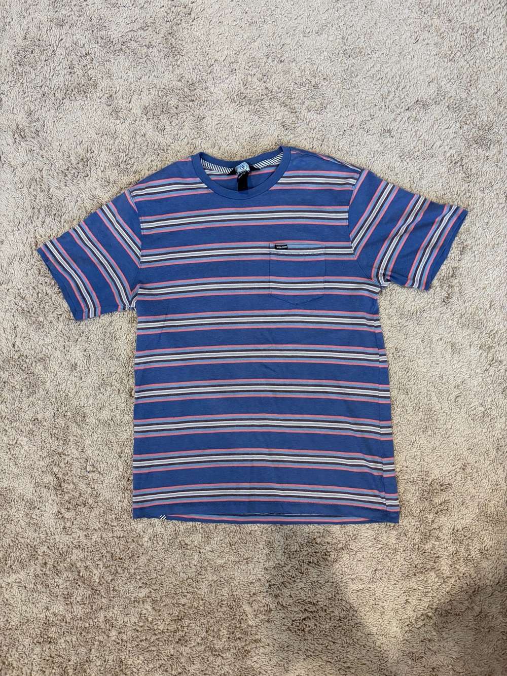 Striped Blue Crewneck Pocket Volcom T-Shirt